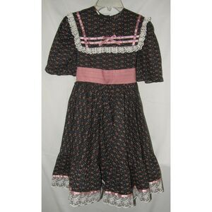 Vintage Girls Sz 10 Floral Tie Back Lace Trim Fit & Flare Church Dress MINIWORLD